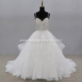 Real 100% actual full beaded puffy plus size floor length white ivory cheap pearl mesh wedding dress white